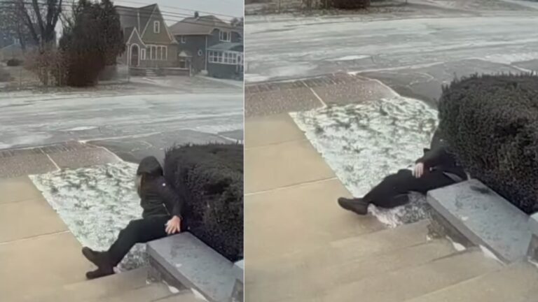 ¡Impactante! Abuelita vuela varios metros debido a los vientos fuertes en la tormenta invernal